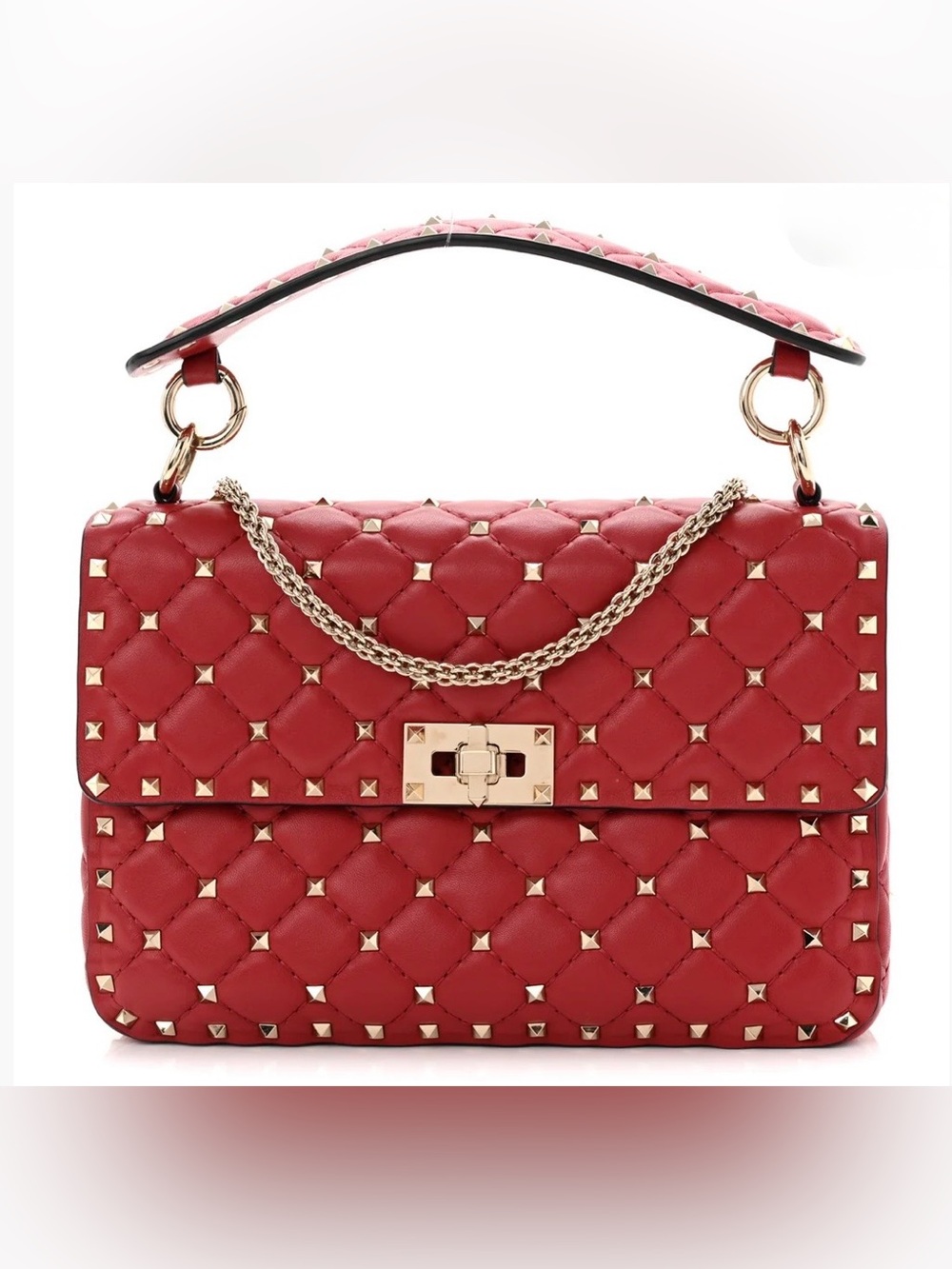 VALENTINO Garavani Medium RED Nappa Quilted Rockstud Top-Handle Shoulder Bag NWT